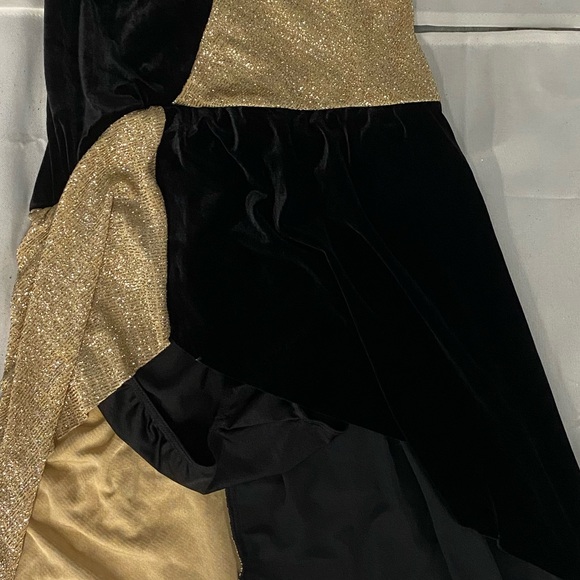 Art Stone Gold and Black Asymmetric Colorblock Dance Dress Costume - Picture 5 of 7
